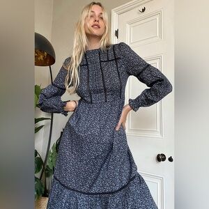 UO Lia Floral Prairie Midi Dress size L